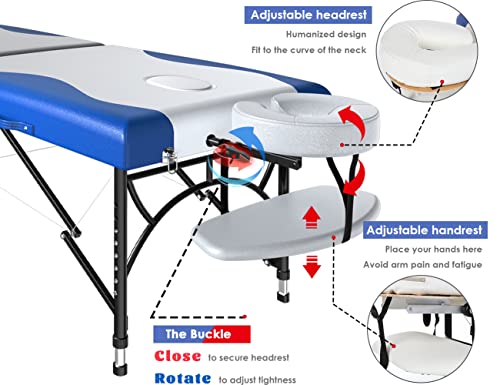 Cloris 84" Professional Massage Table Portable 2 Folding Lightweight Facial Solon Spa Tattoo Bed Height Adjustable With Carrying Bag & Aluminium Leg Hold Up To 1000Lbs #TOP2