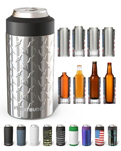 Image of Frost Buddy Universal Can Cooler - Fits all - Stainless Steel Can Cooler for 12 oz & 16 oz Regular or Slim Cans & Bottles - Stainless Steel (Diamond Plate - Silver)