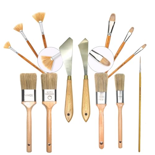 Seekers Cove Pro Landscape Brush Set - 13 Piece Artist Paintbrush Kit - Oil and Acrylic Brushes and Tools - 2, 1.5, 1 Inch, Pallet Knives, Fan, Filbert, Fineliner Set