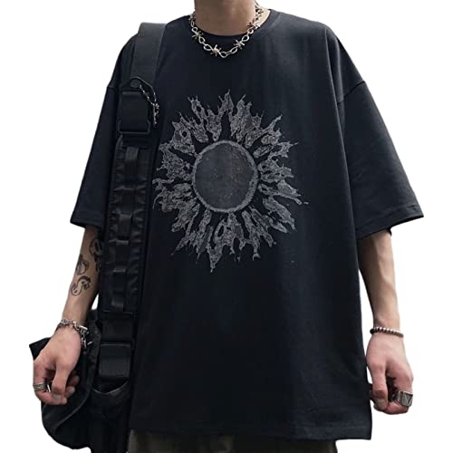Men Women Gothic Sun Graphic T-Shirt Y2K Dark Academia Punk Short