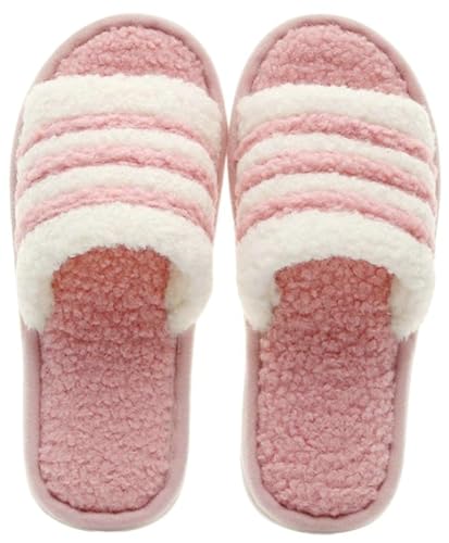 Caistre 2025 Women's Fuzzy Open Toe Slippers Shoes Memory Foam House Shoes Soft Plush Slippers Anti-Skid Sole House Sandals Slides