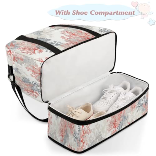 Travel Duffel Bag with Shoe Compartment, Pink Coral Shoulder Weekender Bags for Women, Foldable Waterproof Travel Bag Carry on Bag4