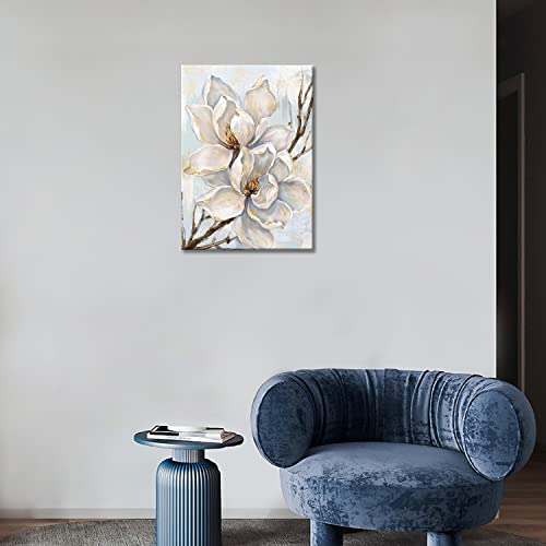Novup White Flower Wall Art Blooming Floral With Gold Foil Canvas Print Wall Art The Picture For Living Room Bedroom Contemporary Wall Painting Decoration Modern Abstract Artwork #TOP2