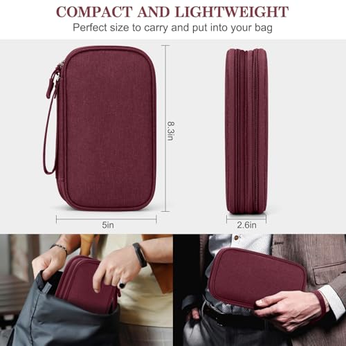 Image of FYY Electronic Organizer, Travel Cable Organizer Bag Pouch Electronic Accessories Carry Case Portable Waterproof Double Layers Storage Bag for Cable, Charger, Phone, Earphone, Medium Size, Wine Red