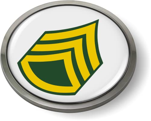 Image of US Army Rank Insignia CAR Emblem Metal Bezel - Staff Sergeant E-6 (SSG) | Official U.S. Army Licensed Product, 3D Domed, Enlisted Soldiers Chrome Badge, Sticker, made by BestLicensePlateFrames