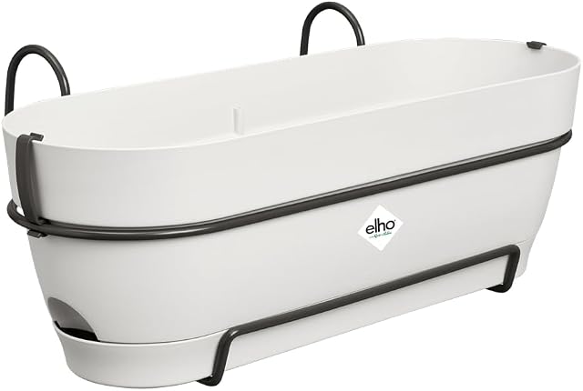 elho Vibia Campana Trough Allin1 50 - Planter for Balcony - Ø 50.4 x H 17.7 cm - White/Silky White