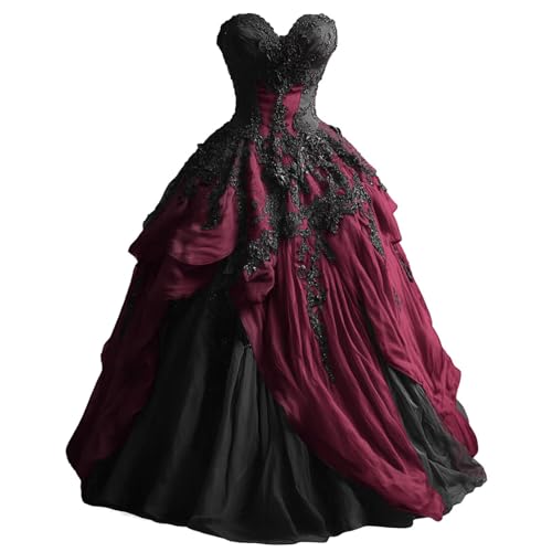 Mouccy Gothic Black Lace Wedding Dresses for Bride Vintage Strapless Bridal Gown A-line Tulle Party Prom Dress for Women