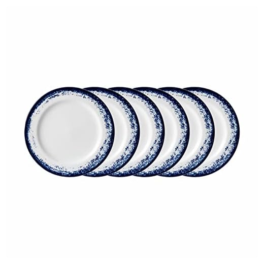 Estojo com 6 Pratos Sobremesa em Porcelana, Modelo Cilíndrica, Decoração Névoa Azul, Porcelana Schmidt