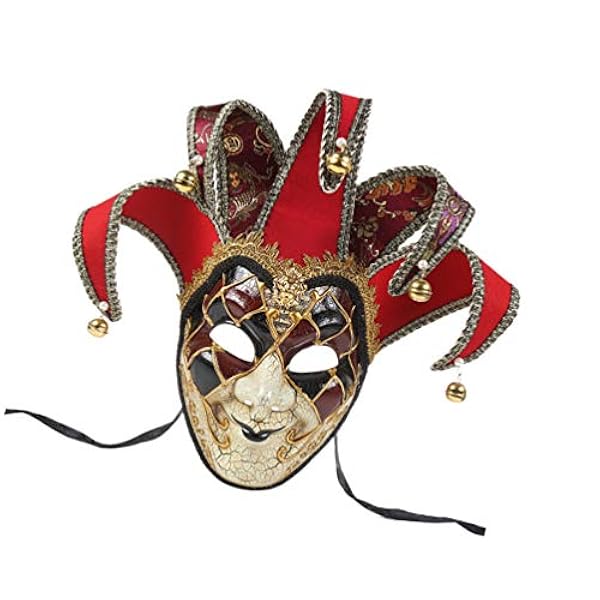 STOBOK Bal Mask Mardi Gras Venetian Full Face Jester Venetian Masquerade Carnival Full Face Jester Cosplay Kl? Upp Tillbeh?r F?r Performance Party Anv?nd Red D
