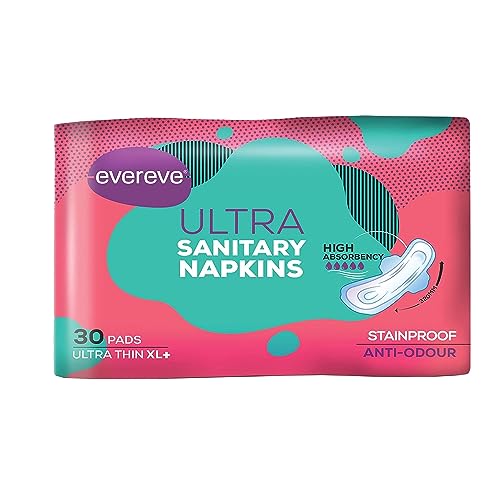 Evereve Ultra Sanitary Napkin/Pad, XL+ 320mm, Pack of 30 Napkins, Maximum coverage, Ultra thin, Super absorbent core for fast absorption of liquid, Odour neutralising technology