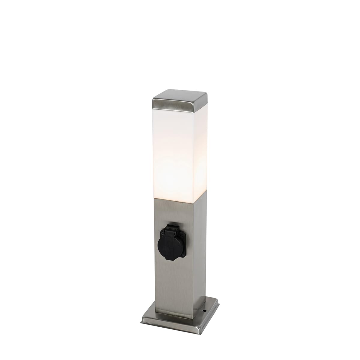Qazqa - Modern Outdoor Pole I Bollard I Post lamp 45 cm Steel I Nickel Matt I Satin with Socket IP44 - Malios Garden- - Modern - Suitable for LED E27 | 1 Light - Stainless Steel Bollard Light - Suit