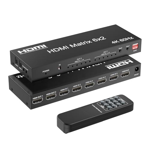 6x2 HDMI 2.0 Matrix Switch Splitter, 6 in 2 Out HDMI Matrix Switcher Selector Supports 4K@60Hz...