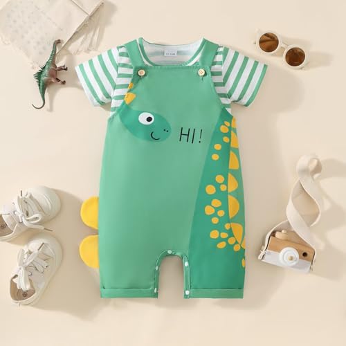 Image of Baby Boy Summer Clothes Toddler Boys Outfits Short Sleeve T-Shirt Cute Cartoon Jumpsuit Overalls 12 Months-4T