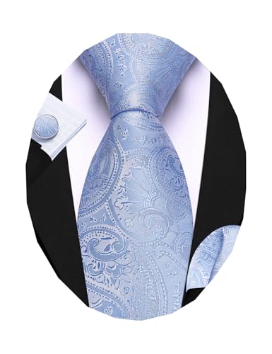 Image of Barry.Wang Men Ties Paisley Woven Silk Necktie Set with Pocket Suqare Cufflinks Formal