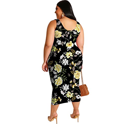 Image of Plus Size Women 2 Piece Outfits Sets Sexy Tracksuit Midi Dress,Sleeveless Tank Top Bodycon Skirts Set Casual Summer