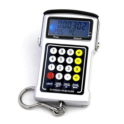 50kg Digital Crane Scale, 10g Precision Electronic Hanging Scale with Calculator, Portable Luggage Hook Scale & Tape Measure, Heavy Duty Weighing for Home & Travel