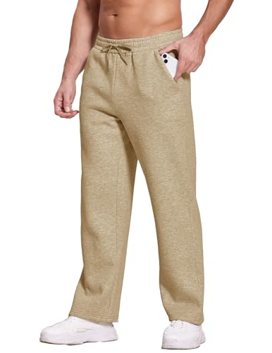 Image of Deyeek Men's Fleece Lined Sweatpants Open Bottom Straight Leg Sweat Pants for Mens Loose Fit Joggers Sweatpants with Pockets