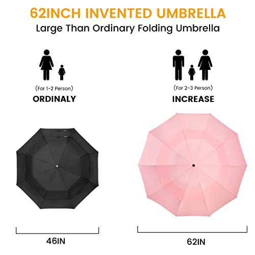 Prospo 62 Inch Large Travel Umbrellas For Rain Windproof, 10 Ribs Compact Reverse Folding Golf Umbrella, Double Canopy Automatic Open Close #TOP2