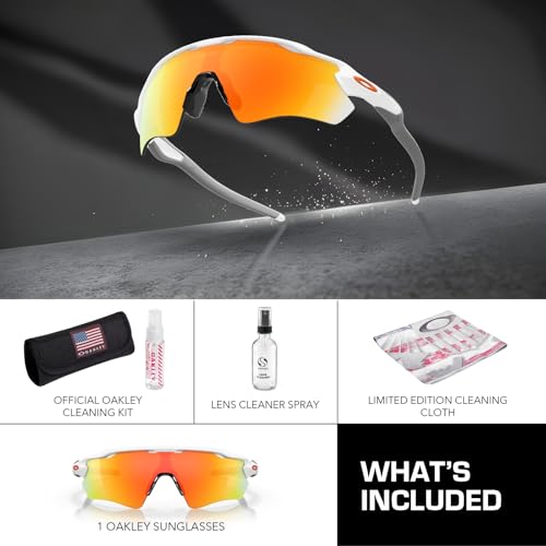 Image of Oakley OO9208 Radar EV Path Rectangle Shaped Non-Polarized Sunglasses for Men - Includes Official Eyewear Kit - Polished White Frame with Fire Iridium Lens
