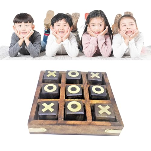 Image of Handcrafted Rosewood Tic Tac Toe Board Game, Sheesham Wood Construction, Classic Family Game with Glass Marbles (5x5inch)