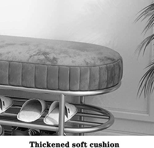 Banc étagère à chaussures entrée moderne 80cm en fer avec coussin rose - 6