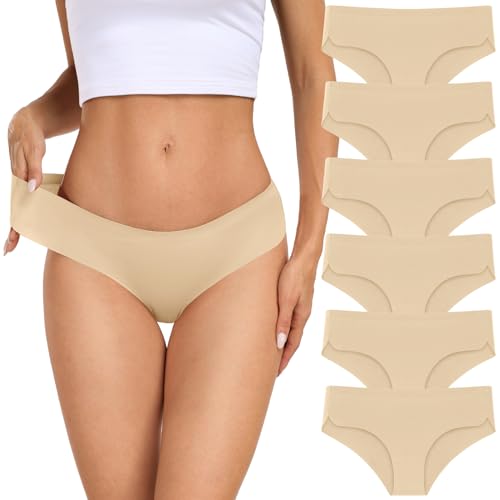 Natugloe No Show Panties For Women Invisible Bikini Hipster Ladies 6packs Seamless Cheeky Underwear S Beige