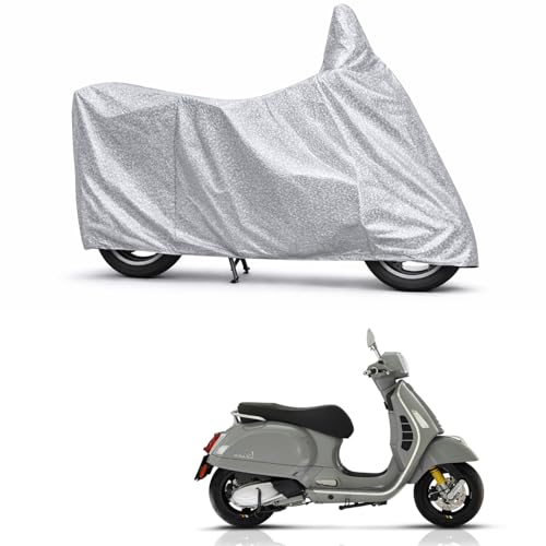 Image of 100% Waterproof Two Wheeler Body Cover Multi Layered Fabric Designed for Vespa GTS 300 | Belt Buckle Lock | Silver Mag
