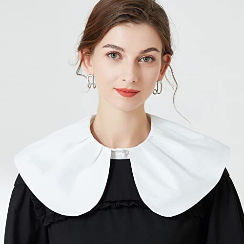 Women Solid Ruffle Detachable Blouse With False Collar Half Elastic Waist Shirt Collar Big Collar (White, One Size) #TOP4