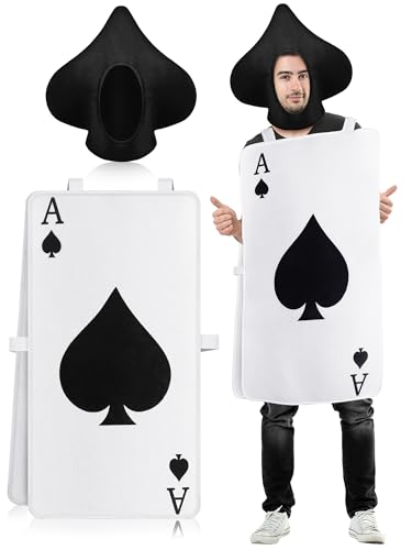 Skicuff Halloween Playing Card Costume for Adult Poker Cards Costume with Hat Deck of Cards Cosplay Outfit for Men Women(2 Pcs,Black Ace of Spades)