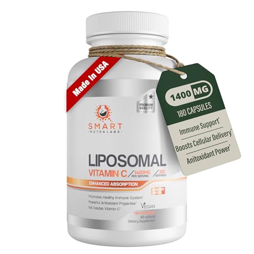 Liposomal Vitamin C 1400mg- 180 Vegan Capsules- China Free Ingredients, Fat Soluble High Absorption VIT C- Supports Healthy Immune System & Collagen Booster- Powerful Antioxidant Support Supplement