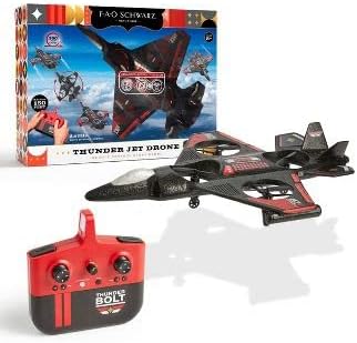 FAO Schwarz Thunderbolt Jet X2 Drone, remote control, and packaging
