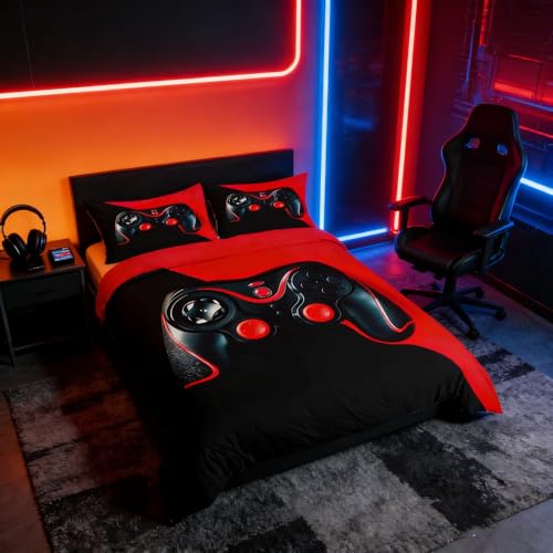 Loussiesd Juego de funda de edredón para niños y niñas, diseño de videojuegos, decoración de habitación, ropa de cama para adolescentes, ropa de cama de Navidad, tamaño individual, funda de edredón