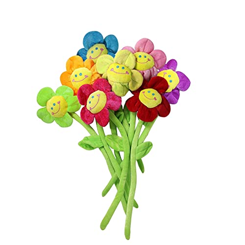 8PCS Artificial Plush Flower Bendable Curtain Buckle Tiebacks Birthday Wedding Party Durable Plush Daisy Flower Bouquet with Happy Smiley Face Gift for Kids Baby Girl Toddlers