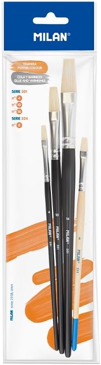 MILAN® Bag of 3 Flat Brushes Series 501 No. 4, 10 and 16 + 1 Brush Series 524 No. 8