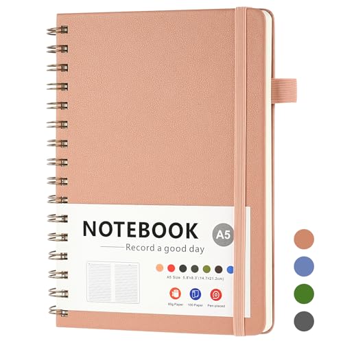 OSDUE Cahier à Spirale A5 avec Intercalaires, Rose 200 Pages Cahier Ligné Détachables Lignées...