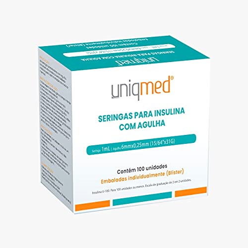 SERINGA PARA INSULINA UNIQMED 1,0ML 6X0,25MM 31G 100UN TAMANHO:1,0ML 6X0,25MM AGULHA FIXA