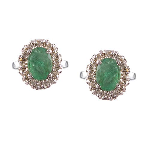 Mancuernillas de Plata con Esmeraldas Ovales 6x8 mm miniatura 3