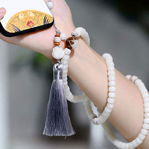 Hemobllo – Cordão decorativo para telefone Bodhi, cordão estilo chinês, borla branca, cordão antiper