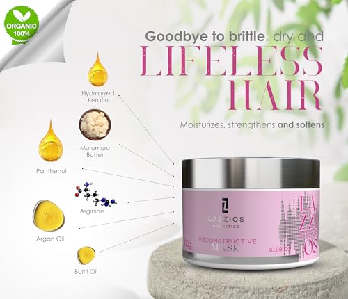 Lazzios Intense Hair Mask – Deep Conditioning & Repairing Hair Mask for Dry Damaged Hair – Hydrating Formula with Caviar, Keratin & Murumuru Butter – Professional Hair Treatment Mask – 300 g