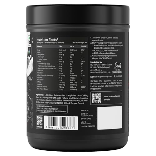 Image of Nutrabay RageX Pre Workout Supplement Powder - 360g, Cola | 200mg Caffeine, 4g Beta-Alanine, 6g L-Citrulline, 600mg L-Arginine, & Black Pepper | Muscle Pump & Performance