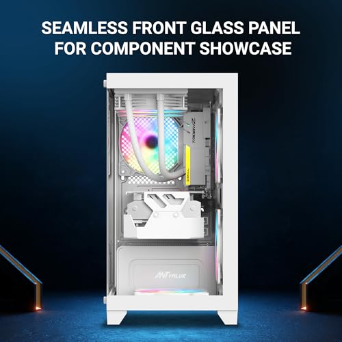 Image of Ant Value Tempered Glass CV200 Mid-Tower Computer Case /Gaming Cabinet - White | Support M-ATX, M-ITX | Pre-Installed 3 Static RGB Fans