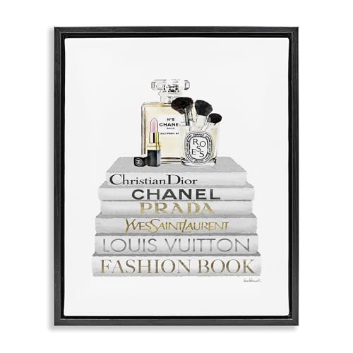 Image of Bookstack Makeup Glam, 16 x 20 Inch Canvas in Floater Frame | Stupell Industries . By Amanda Greenwood . Ready to hang once unboxed . Made in USA