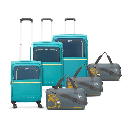Image of VIP Evolve - S03 Set of 3 (Cabin+Medium+Large) Trolley Bag, Cm | TSA | 8 Wheels | 3 Year International Warranty | Teal Blue & Three Grey Skybags Duffle Bags