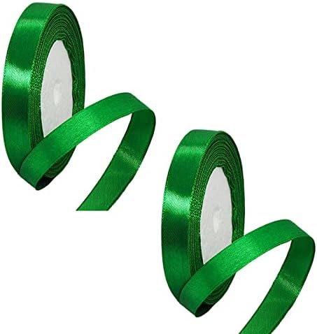 2 Rolls Green Ribbon 15mm for Gift Wrapping 22M, Double Sided Green Satin Ribbon 15mm Thick Fabric Ribbon for Crafting Cake Ribbon,Hair Bow Ribbon,Balloon,Christmas Decoration,Wedding Car Ribbon