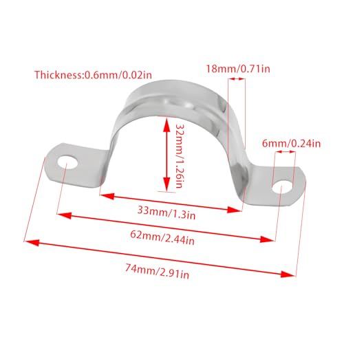 Image of 32Pcs 32mm / 1-1 /4 inch Stainless Steel U Bracket Pipe Clamps | Conduit Clamps,Rigid Pipe Strap,Two Hole Cable Strap,Fit for Tube, Wire Cord, Pipe (OD 32mm / 1-1 /4 inch is not ID 32mm / 1-1 /4 inch)