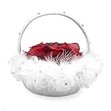 Buart Wedding Flower Girl Basket with Ostrich Fluff and Lace Flowers,9 inch by 9.5 inch