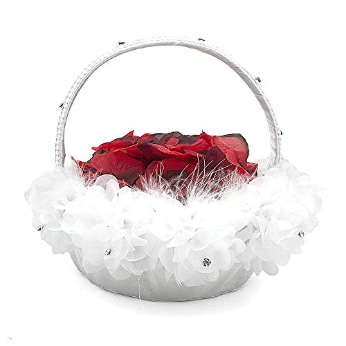 Buart Wedding Flower Girl Basket With Ostrich Fluff And Lace Flowers,9 Inch By 9.5 Inch #TOP21