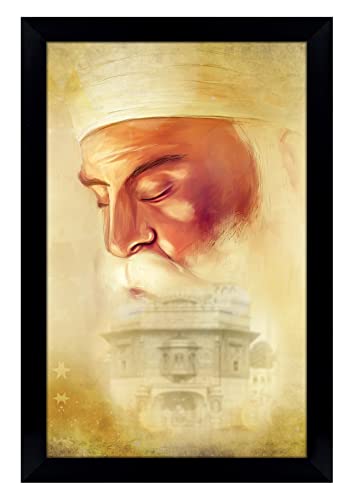 IBA Indianbeautifulart Guru Nanak Dev Ji Giving Blessings Sikh Religious Poster With Frame Wooden Photo Frame Ready To Hang Must For Home/Office/Gift Purpose