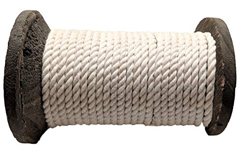 Ravenox Natural Twisted Cotton Rope | (Natural White)(1/4 Inch x 10 Feet) | Made in The USA | Strong Triple-Strand Rope Sports, Décor, Pet Toys, Crafts, Macramé & Indoor Outdoor Use