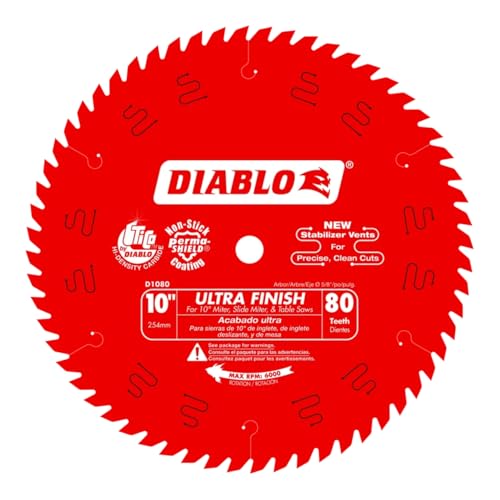Diablo Ultra Finish Saw Blade for Wood - 10" Diameter, 80 Hi-ATB Teeth, 5/8" Arbor, .098" Kerf, 15°...*